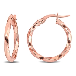 GEM AND HARMONY 10K Rose Gold Twisted Hoop Earrings In Pink