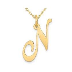 GEM AND HARMONY 10K Gold Fancy Script Initial -N- Pendant Necklace Charm With Chain In Yellow