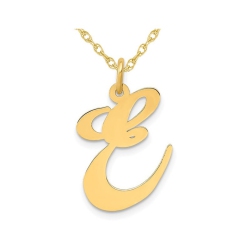 GEM AND HARMONY 10K Gold Fancy Script Initial -E- Pendant Necklace Charm With Chain In Yellow