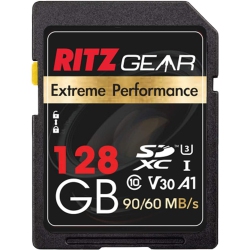 RITZ GEAR Extreme Performance Uhs-I Sdxc Sd Card 128GB 90/60 Mb/s U3 A1 Class-10 V30 Memory Card