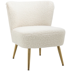 HOMCOM Armless Accent Chair for Bedroom, Upholstered Side Chairs for Living Room With Gold Steel Legs, Slipper Chair In White