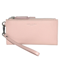 CLUB ROCHELIER Leather Ladies Double Zip Clutch Blush In Multicolor