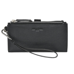 CLUB ROCHELIER Leather Ladies Double Zip Clutch In Black