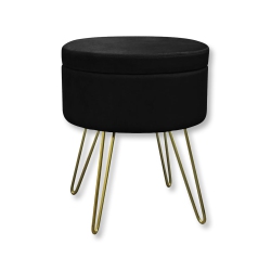 ITY INTERNATIONAL - Velvet Ottoman / Footstool With Storage And Tray, Metal Base In Black