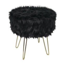 ITY INTERNATIONAL - Fluffy Ottoman/footstool With Metal Base, 14.5" X 16" In Black