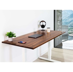 EFFYDESK Home Sit And Stand Desk - Walnut Reinforced Solid Wood Tabletop On Home Frame Medium (59"x29") With Built-In Wireless Charging Pad In White