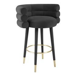TOV FURNITURE Betty 30.3"h Velvet And Plywood Bar Stool In Black/gold