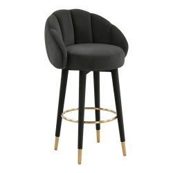 TOV FURNITURE Myla 30.8" Swivel Modern Velvet And Pine Wood Bar Stool In In Black