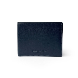 CLUB ROCHELIER Slim Men Leather Wallet With Zippered Pocket In Navy