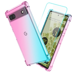 HLD Pixel 6A Case \w Tempered Glass Screen Protector, Clear Design Reinforced Corners Slim Fit Soft Flexible Tpu Shockproof Protective Phone Case For