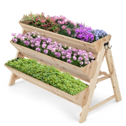 TOPBUY Safstar 3-Tier Vertical Garden Bed Wooden Elevated Planter Bed W/ Legs Storage Shelf 2 Hooks Raised Bed Kit