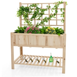 TOPBUY Raised Garden Bed With Trellis 48X23X63 Inch Elevated Planter Box With Bed Liner Bottom Storage Shelf