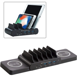 TECHSMARTER 7-Port Charging Station \w 100W Dual USB-C Pd, Dual 15W Wireless Charger, Three 18W USB-A Ports. for Macbook, Ipad, Iphone, Samsung