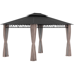 OUTSUNNY 10' X 12' Outdoor Gazebo Canopy, Double Roof Hardtop Gazebo \w Polycarbonate Roof, Steel Frame, Nettings And Curtains, for Garden, Lawn