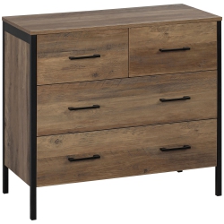 HOMCOM Dresser for Bedroom With 4 Drawers, Chest Of Drawers With Metal Frame And Handles for Living Room, Hallway In Brown