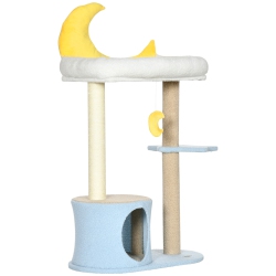 PAWHUT Moon Cute Cat Tree for Indoor Cats With Kitten Condo And Bed, Cat Tower With Scratching Post, Hanging Moon Shaped Toy, Star Platform In Blue