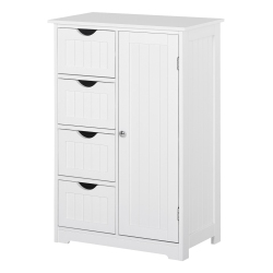 KLEANKIN Bathroom Cabinet, Floor Storage Cabinet With Adjustable Shelf And 4 Drawers, Freestanding Side Cabinet for Washroom, Entryway In White