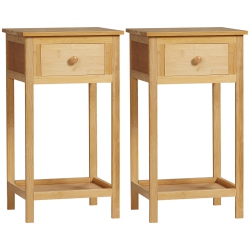 HOMCOM Side Table Set Of 2, Narrow End Tables \w Drawer And Storage Shelf, Nightstand \w Bamboo Frame for Small Spaces, Living Room, Bedroom, Natural