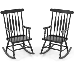 GYMAX 2PCs Wooden Rocking Chair Single Rocker Indoor Garden Patio Yard In Black