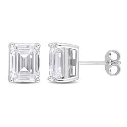 AMOUR Emerald Cut Created Moissanite Stud Earrings In Sterling In Silver