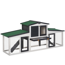 PAWHUT Large Rabbit Hutch With Double Runs, Wooden Bunny Cage Outdoor With Removable Tray, Ramps, Roof, 80" X 18" X 31.5" In Gray