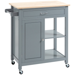 HOMCOM Rolling Kitchen Cart With Wood Top And Drawer, Kitchen Island On Wheels for Dining Room In Grey