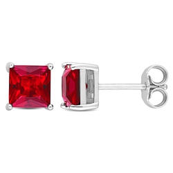 AMOUR Square Created Ruby Stud Earrings In Silver