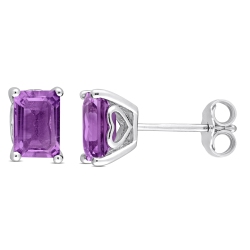 AMOUR Octagon Amethyst Stud Earrings In Silver