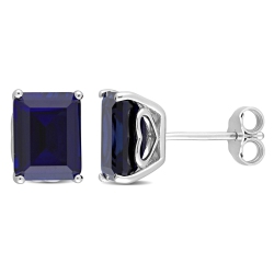 AMOUR Octagon Created Sapphire Stud Earrings Silver In Blue