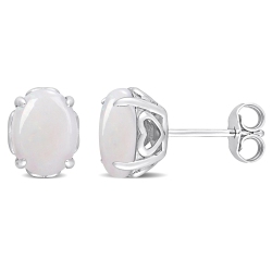 AMOUR Opal Stud Earrings With Heart Design In Silver