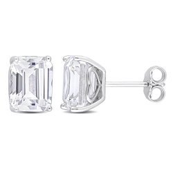 AMOUR Octagon Created Sapphire Earrings Silver In White