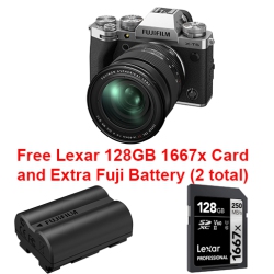 FUJIFILM X-T5 Bundle With Xf16-80 F4 R Ois Wr Lens Kit + Lexar 128GB 1667X Card + Npw235 In Silver