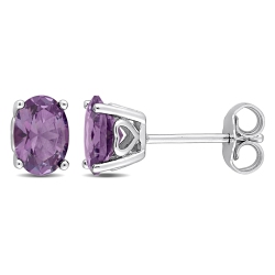AMOUR Oval Simulated Alexandrite Stud Earrings With Heart Design Stud Earrings In Silver