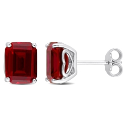 AMOUR Octagon Created Ruby Stud Earrings In Sterling In Silver