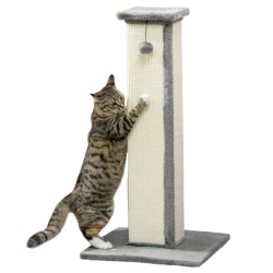 PAWHUT 32" Tall Cat Scratching Post for Indoor Cats And Kittens, Vertical Claw Scratcher, Sisal Cat Scratcher With Hanging Ball And Soft Plush