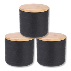 ITY INTERNATIONAL - Set Of 3 Airtight Ceramic Storage Jars With Bamboo Lid, Size Small In Black