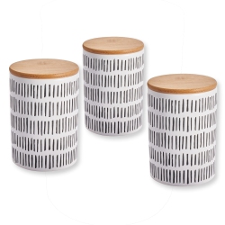 ITY INTERNATIONAL - Set Of 3 Airtight Ceramic Storage Jars With Bamboo Lid, Size Large And Black In White