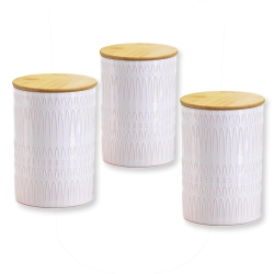 ITY INTERNATIONAL - Set Of 3 Airtight Ceramic Storage Jars With Bamboo Lid, Size Large In White