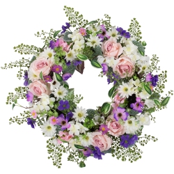 NORTHLIGHT Mixed Floral And Fern Artificial Spring Wreath, 24-Inch
