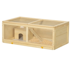 PAWHUT Wooden Hamster Cage, Small Animals Kit Hutch, Exercise Play House for Dwarf Hamsters, Gerbils, Chinchillas, Guinea Pigs, Bunnies, \w Sliding