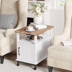 WAMPAT Farmhouse Nightstand, Premium Wood Accent End Side Table \w Open Storage, Cabinet And Back Shelf for Living Room And Bedroom, Metal Feet