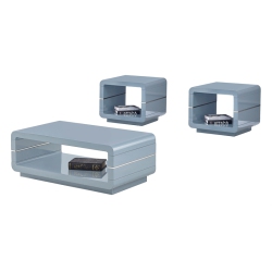 BEST QUALITY Contemporary 3PC Wood Coffee Table Set In Glossy Light In Gray