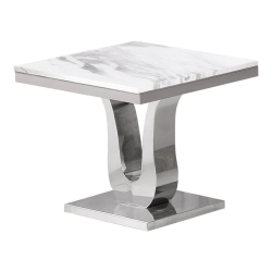 BEST QUALITY Genuine Marble End Table With Silver Stainless Steel Base In White
