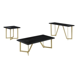 BEST QUALITY 3PC Wood Coffee Table Set With Gold Painted Legs In Black