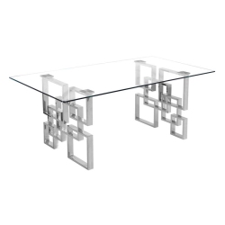 BEST QUALITY Contemporary Clear Glass Coffee Table With Stainless Steel Base In Silver