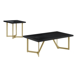 BEST QUALITY 2PC Wood Coffee Table Set With Gold Painted Legs In Black