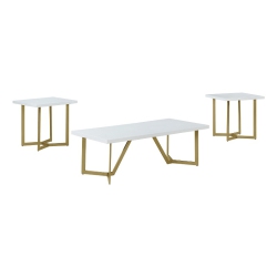 BEST QUALITY 3PC Wood Coffee Table Set With Gold Painted Legs In White