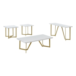 BEST QUALITY 4PC Wood Coffee Table Set With Gold Painted Legs In White