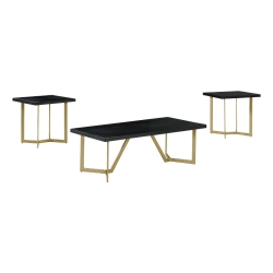 BEST QUALITY 3PC Wood Coffee Table Set With Gold Painted Legs In Black