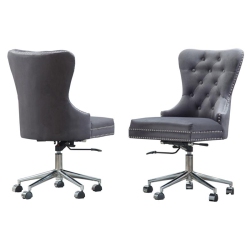 BEST QUALITY Swivel Office Chair In Dark Velvet With Stainless Steel And Tufted Seat In Gray